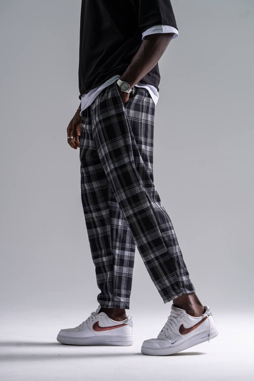 Beli Lastikli Ekoseli Baggy Pantolon