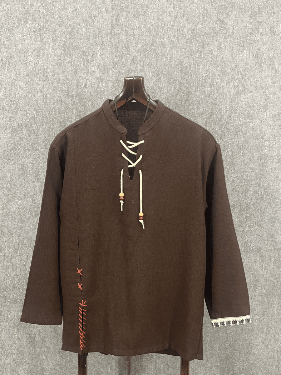 Oversize Long Boy Yıkamalı Pamuk Dokuma Kahverengi Bohem Sweatshirt