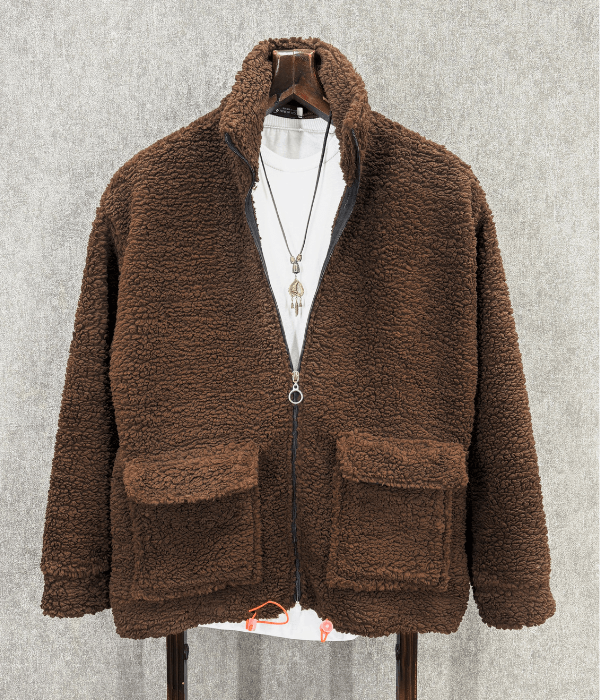 Oversize Fermuarlı Kahverengi Peluş Sweatshirt