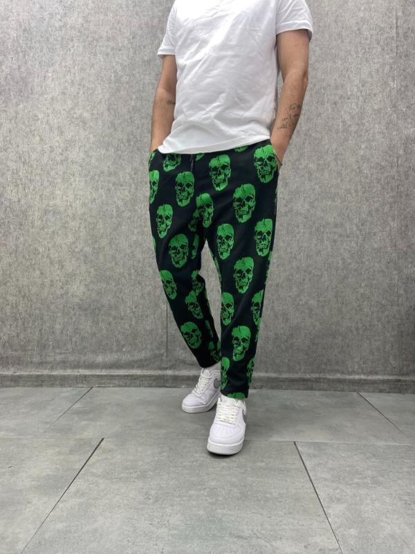Beli Lastikli Skull Desenli Baggy Pantolon