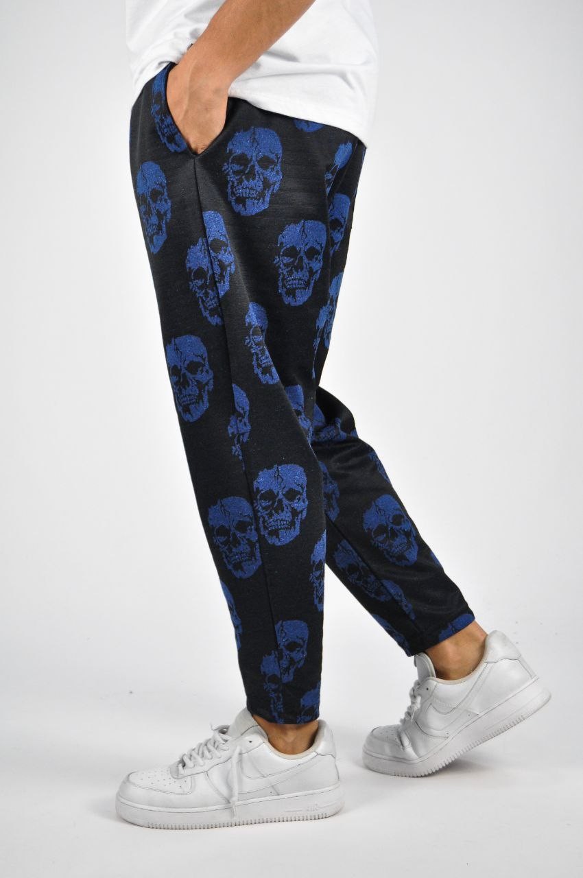 Beli Lastikli Skull Desenli Baggy Pantolon