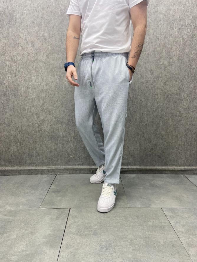 Rahat Kalıp  Beli Lastikli Bilek Paça Pamuk Viscon Gri Pantolon