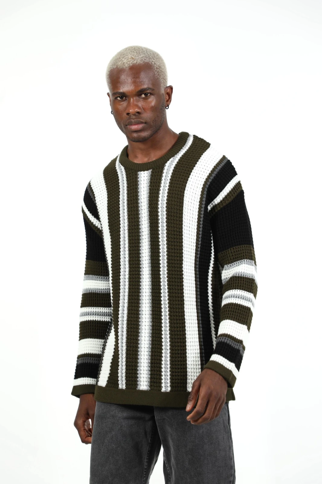 Oversize Long Çizgili Triko