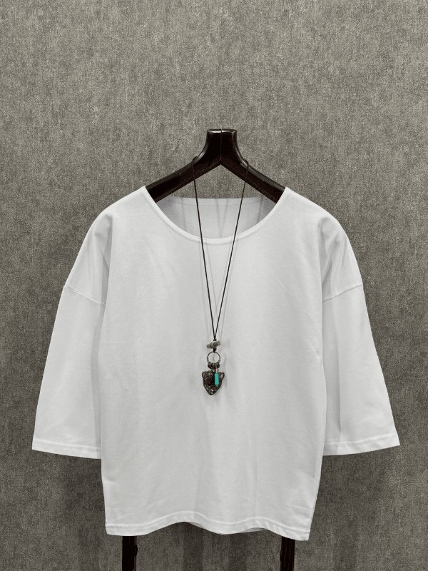 Oversize Beyaz Fakir Kol Tshirt