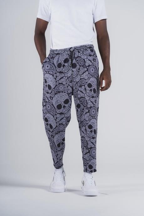 Beli Lastikli Skull Desenli Baggy Pantolon