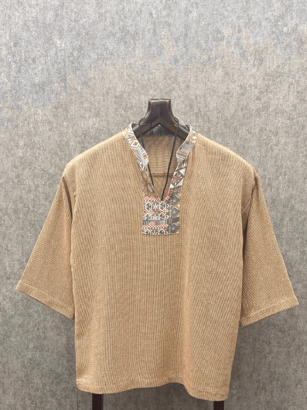 Oversize Bohem Fakir Kol  Pamuk Keten  Toprak Tshirt