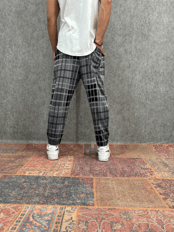 Beli Lastikli Ekoseli Baggy Pantolon 
