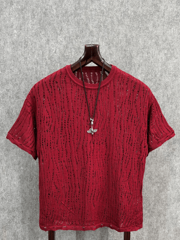 Oversize Delikli Bordo Triko