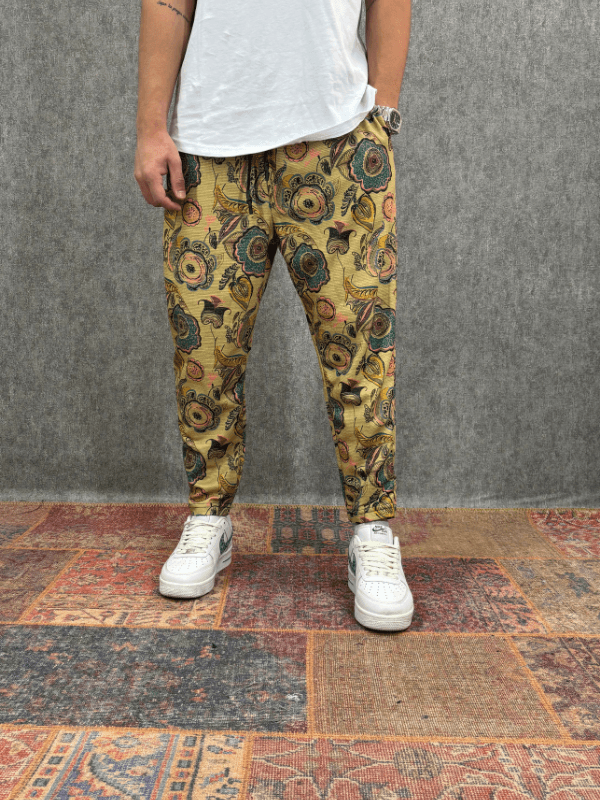 Beli Lastikli Desenli Baggy Pantolon