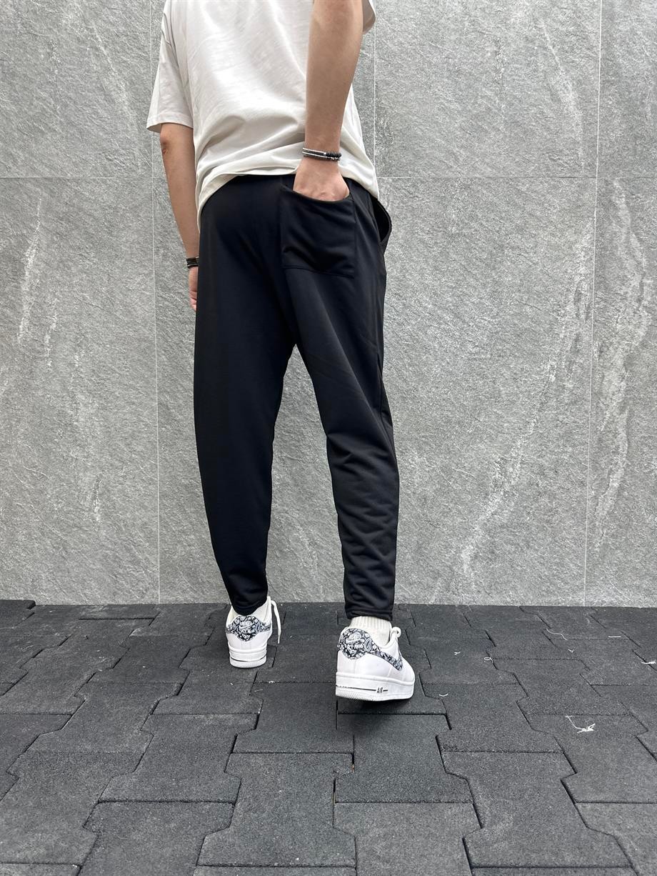 Beli Lastikli Siyah Baggy Pantolon
