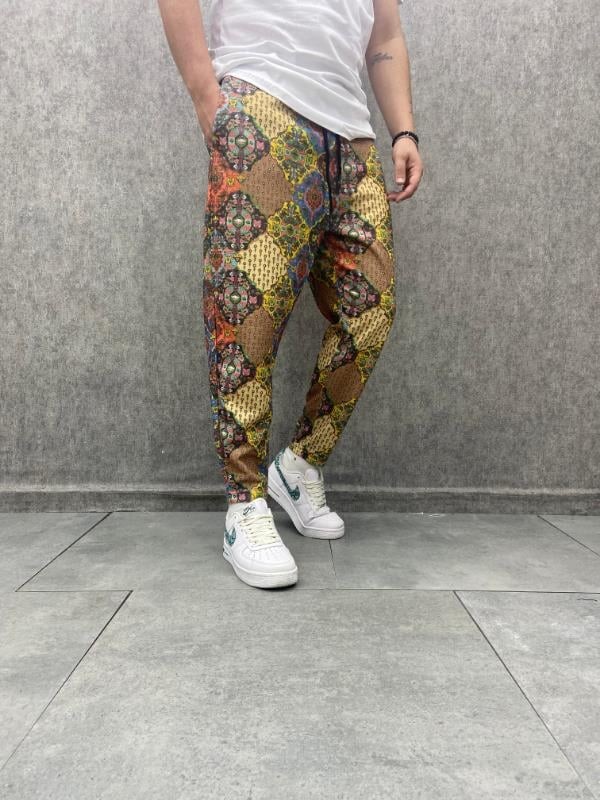 Beli Lastikli Bohem Baggy Desenli Pantolon