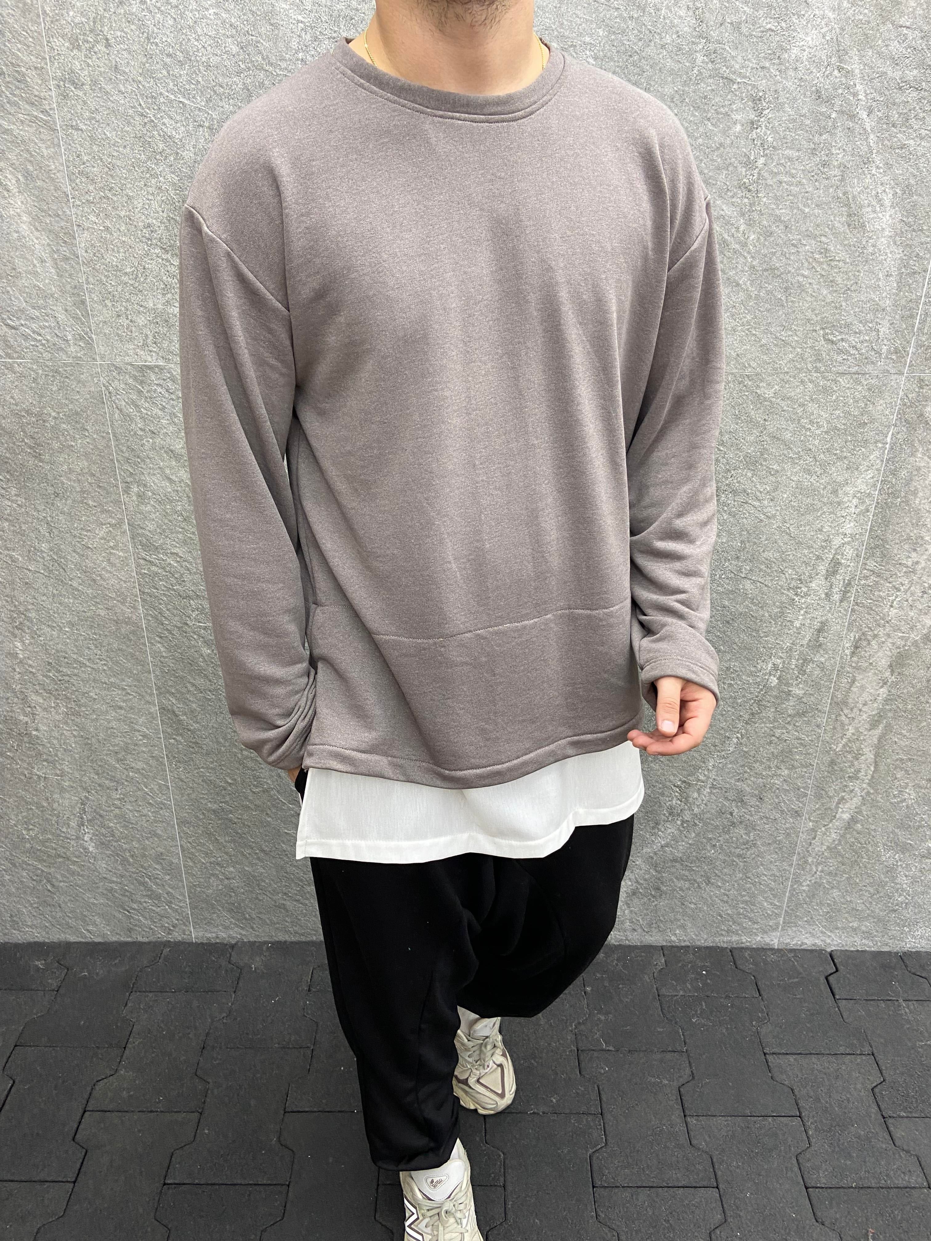 Oversize Beyaz Garnili Pamuklu  Füme  Sweatshirt