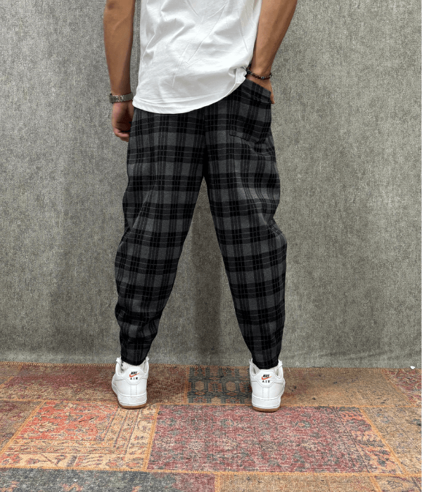 Beli Lastikli Kaşe Cep Nervür Detaylı Desenli Baggy Pantolon
