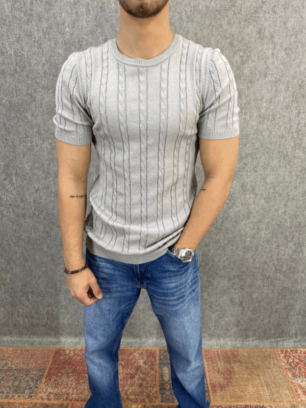 Fit Kalıp Gri Triko Tshirt