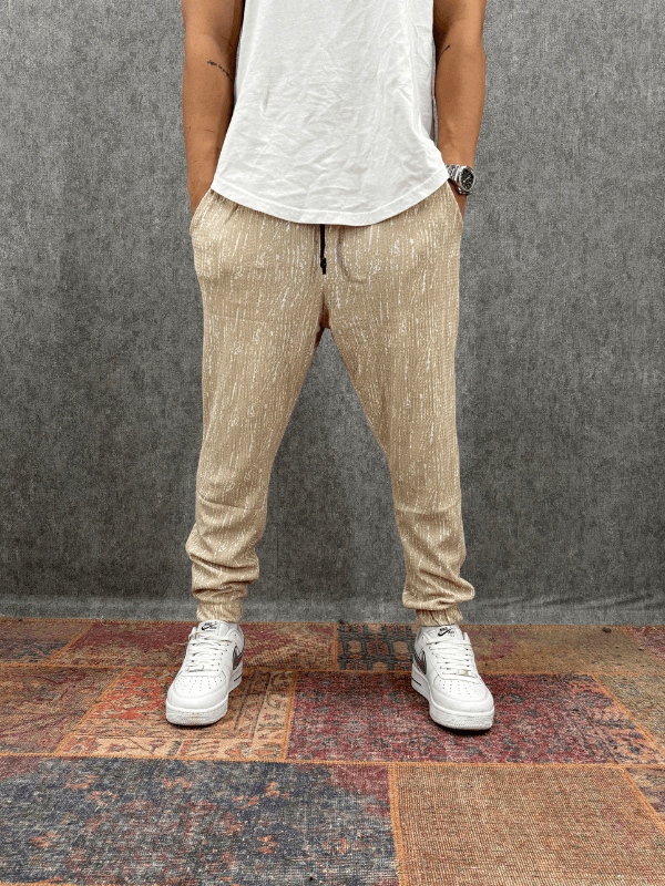 Beli Lastikli Bürümcük Kumaş  Desenli Jogger