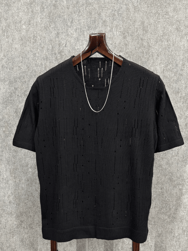 Oversize Delikli  Siyah Triko