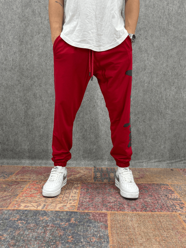Beli Lastikli Baskılı Kırmızı Jogger