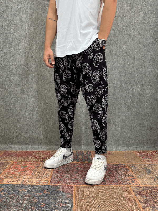 Beli Lastikli Desenli Baggy Pantolon