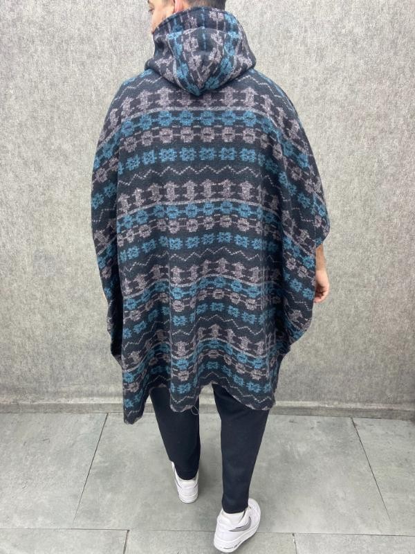 Oversize Kapüşonlu Kanguru Cepli Pamuklu Etnik Panço
