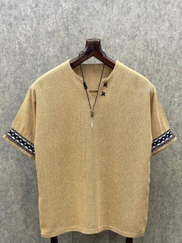 Oversize El İşi Detaylı Pamuk Keten Toprak  Tshirt