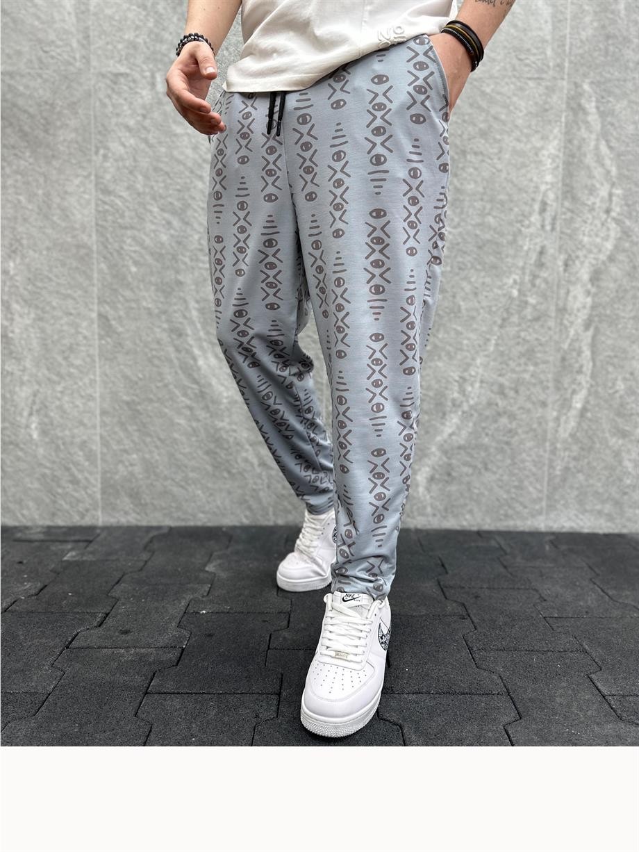 Beli Lastikli Aztek Desenli Baggy Pantolon
