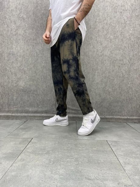 Beli Lastikli Yağ Yıkamalı Desenli  Baggy Pantolon