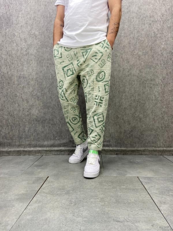 Beli Lastikli Aztek Desenli Baggy Pantolon