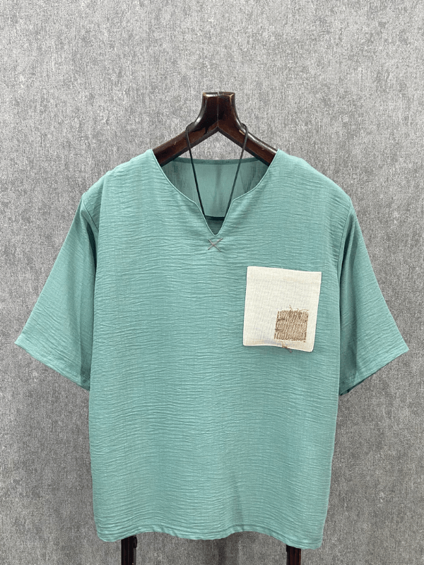 Oversize El İşi Detaylı Bohem Pamuklu Mint Tshirt