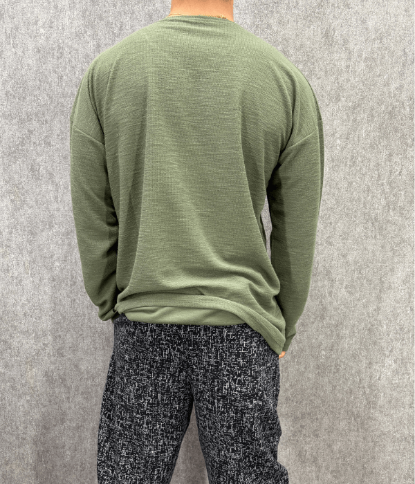 Oversize Asimetrik Haki Triko Tshirt