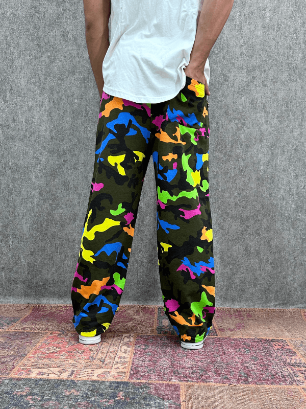 Beli Lastikli Boru Paça Desenli Baggy Pantolon 
