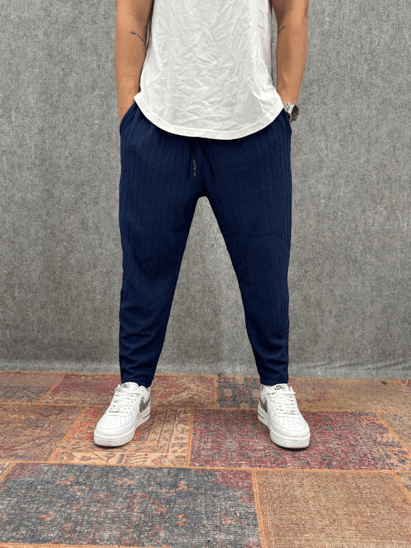 Beli Lastikli Bürümcük Kumaş Lacivert Baggy Pantolon