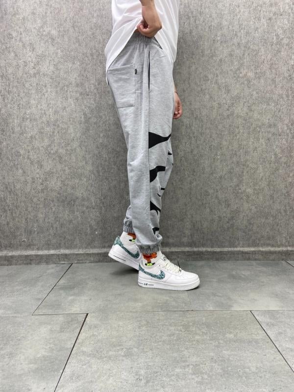 Beli Lastikli Pamuklu Gri Jogger