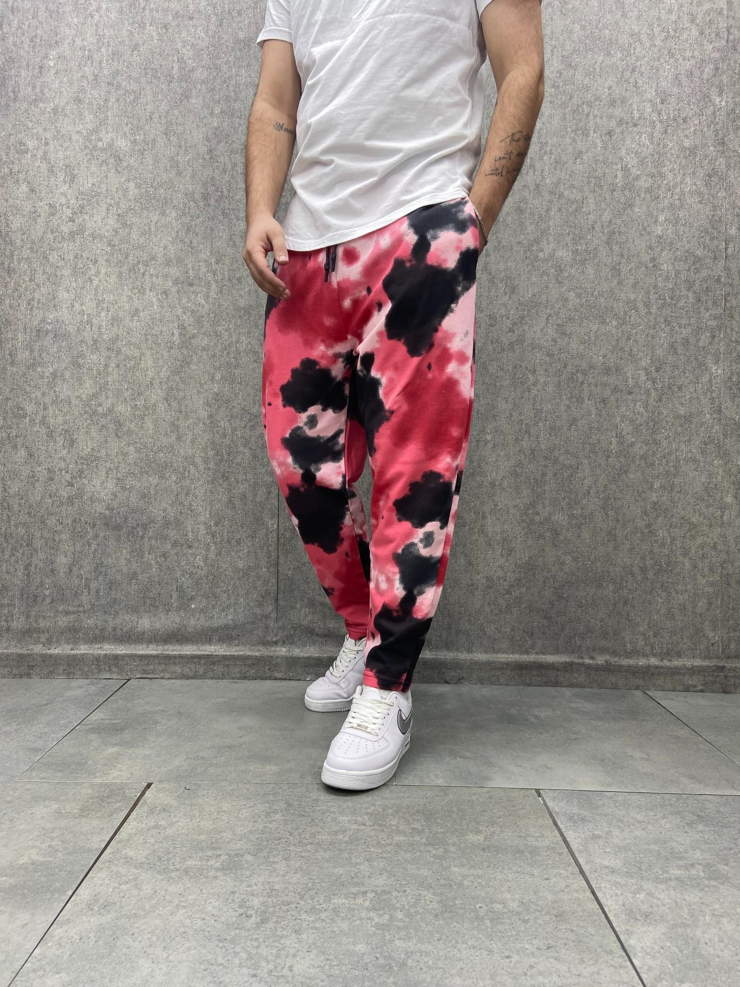Beli Lastikli Desenli Düz Paça Baggy Pantolon