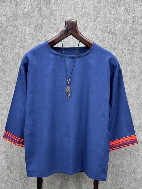 Süper Oversize Fakir Kol  Bohem Lacivert  Pamuklu Tshirt
