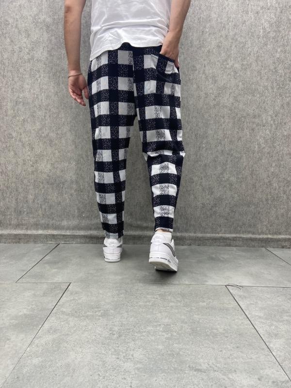 Beli Lastikli Bohem Baggy Ekoseli Pantolon