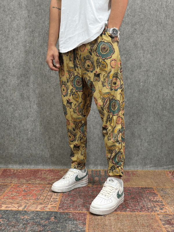Beli Lastikli Desenli Baggy Pantolon