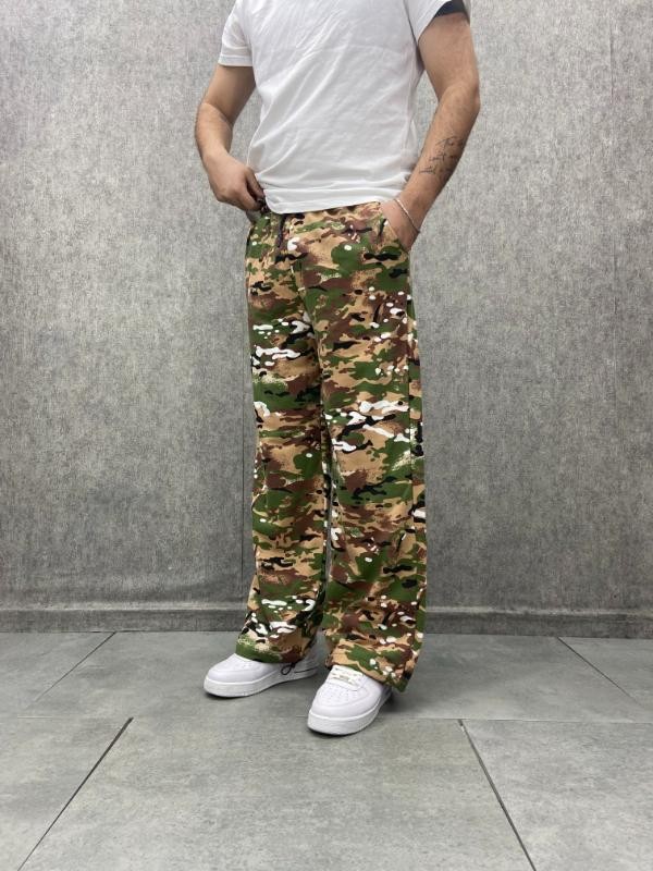 Beli Lastikli Stoperli Boru Paça Kamuflaj Desenli  Baggy Pantolon