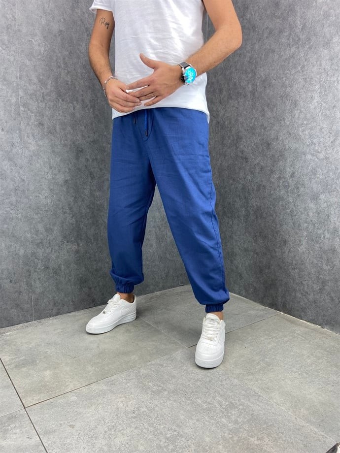 Rahat Kalıp Beli Lastikli Pamuklu Mavi Jogger
