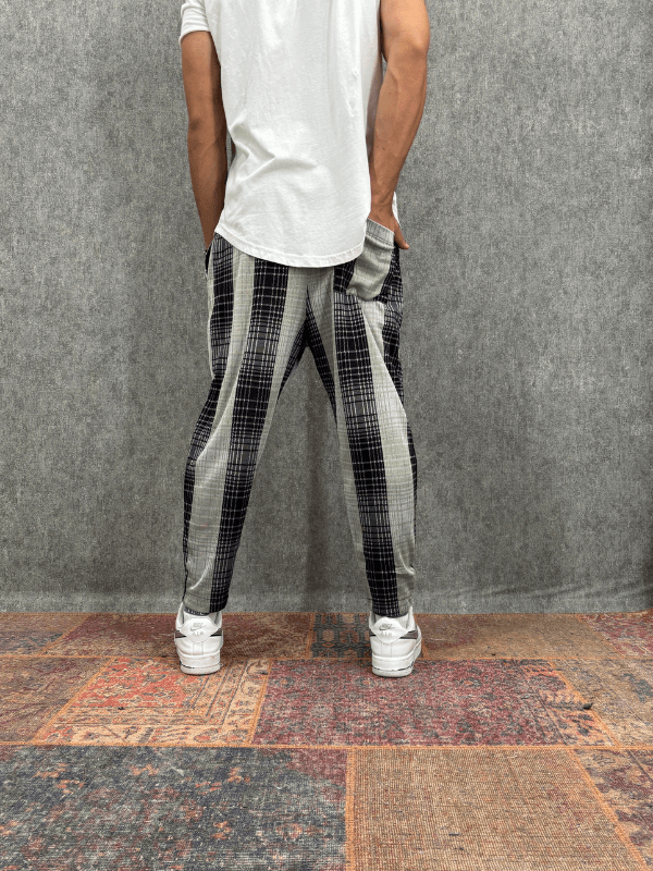 Beli Lastikli Bohem Ekoseli Baggy Pantolon