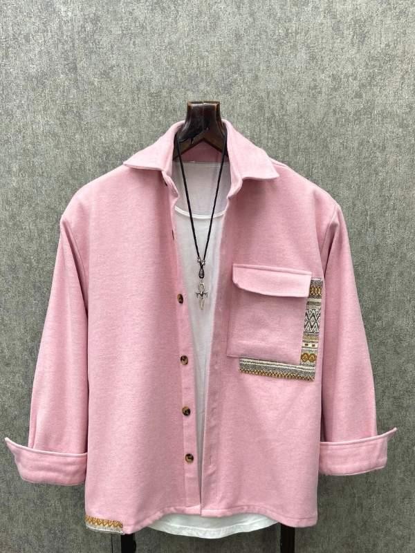 Oversize Bohem Pamuk Kaşe Pembe  Gömlek