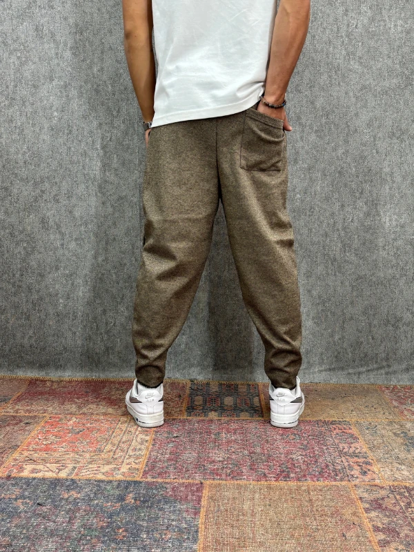 Beli Lastikli Pamuk Dokuma Cep Nervür Detaylı Toprak Baggy Pantolon