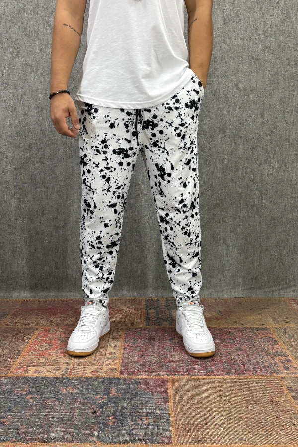 Beli Lastikli Desenli Baggy Pantolon