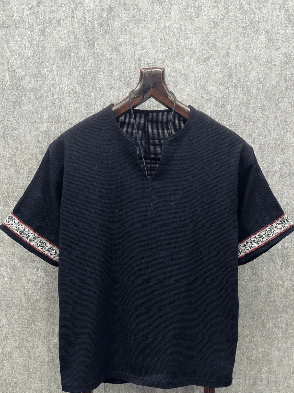 Oversize Bohem Yıkamalı Pamuk Keten Siyah Tshirt