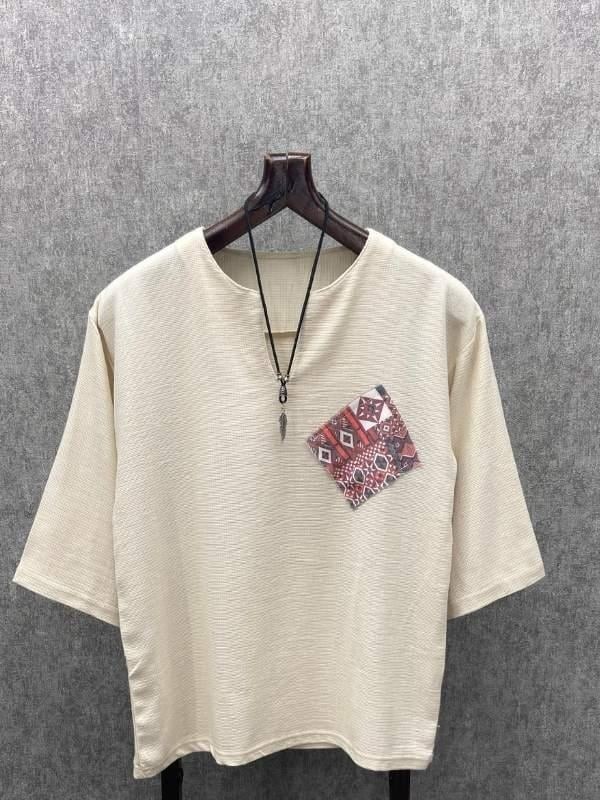 Oversize Bohem Fakir Kol Pis Uç Pachli  Bej  Pamuk Keten Tshirt