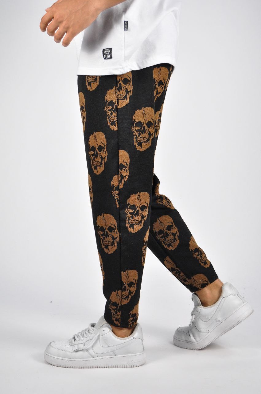 Beli Lastikli Skull Desenli Baggy Pantolon