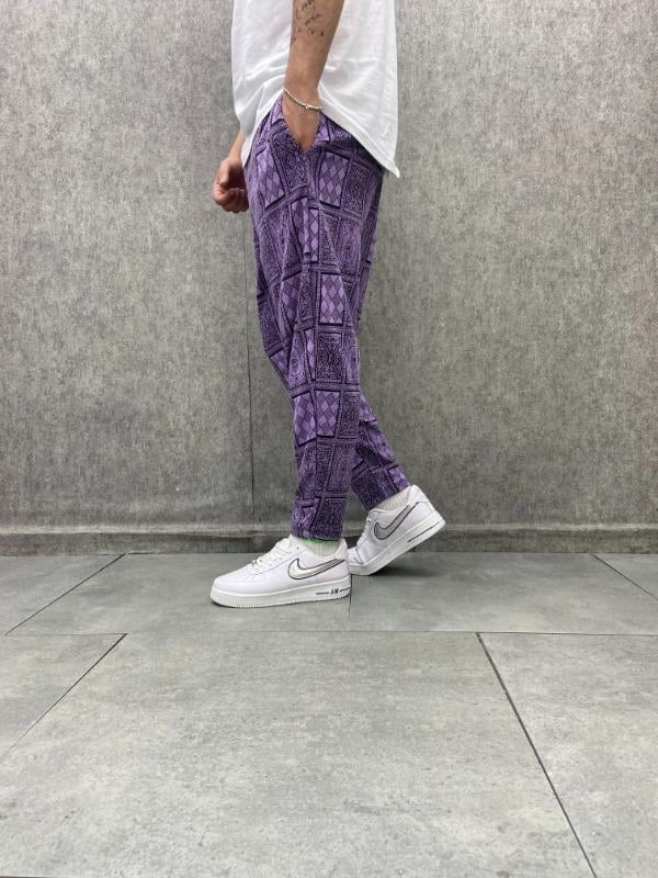 Beli Lastikli Aztek Desenli Baggy Pantolon