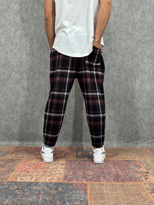 Beli Lastikli Bohem Ekoseli Baggy Pantolon
