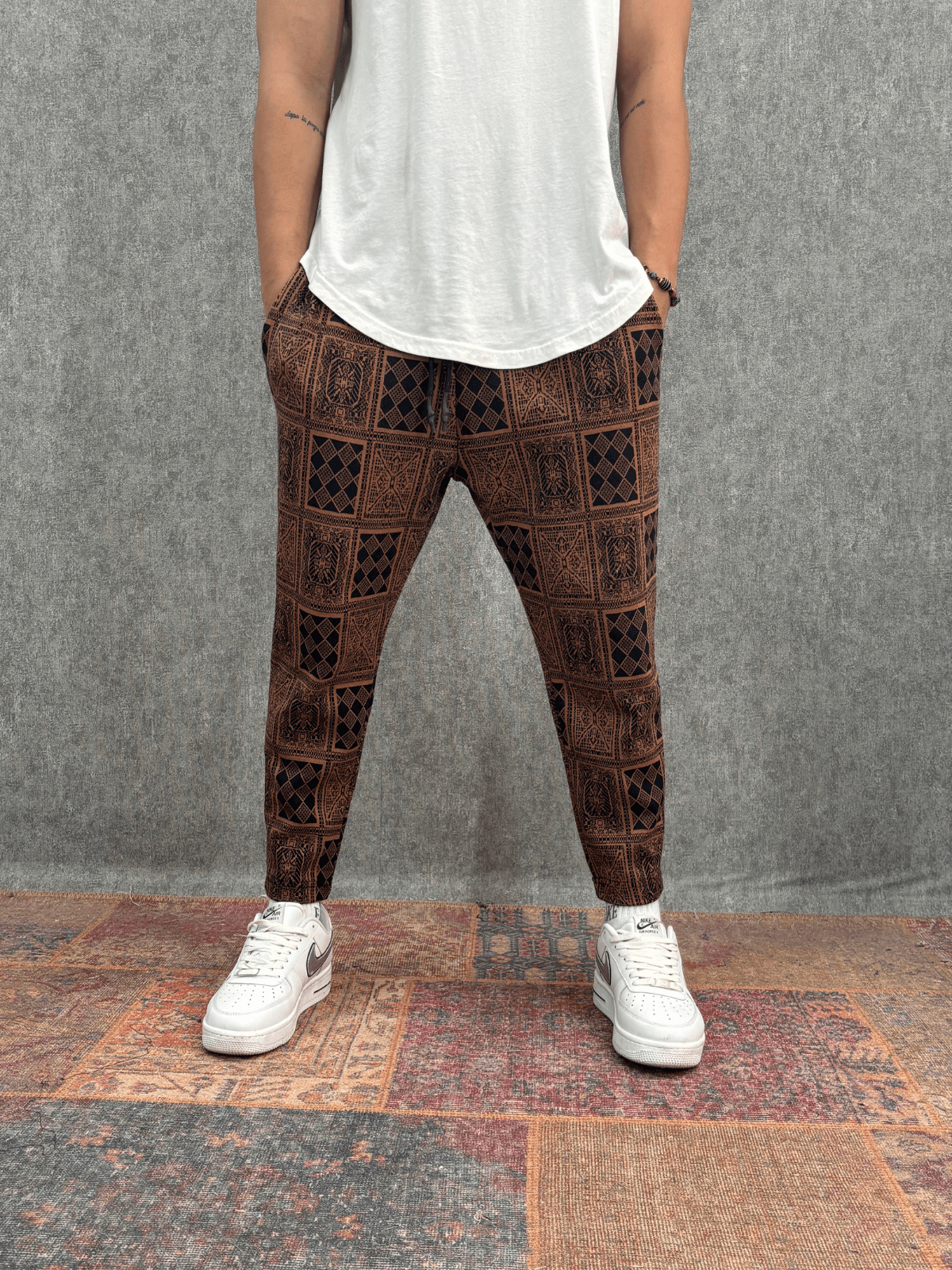 Beli Lastikli  Desenli Baggy Pantolon