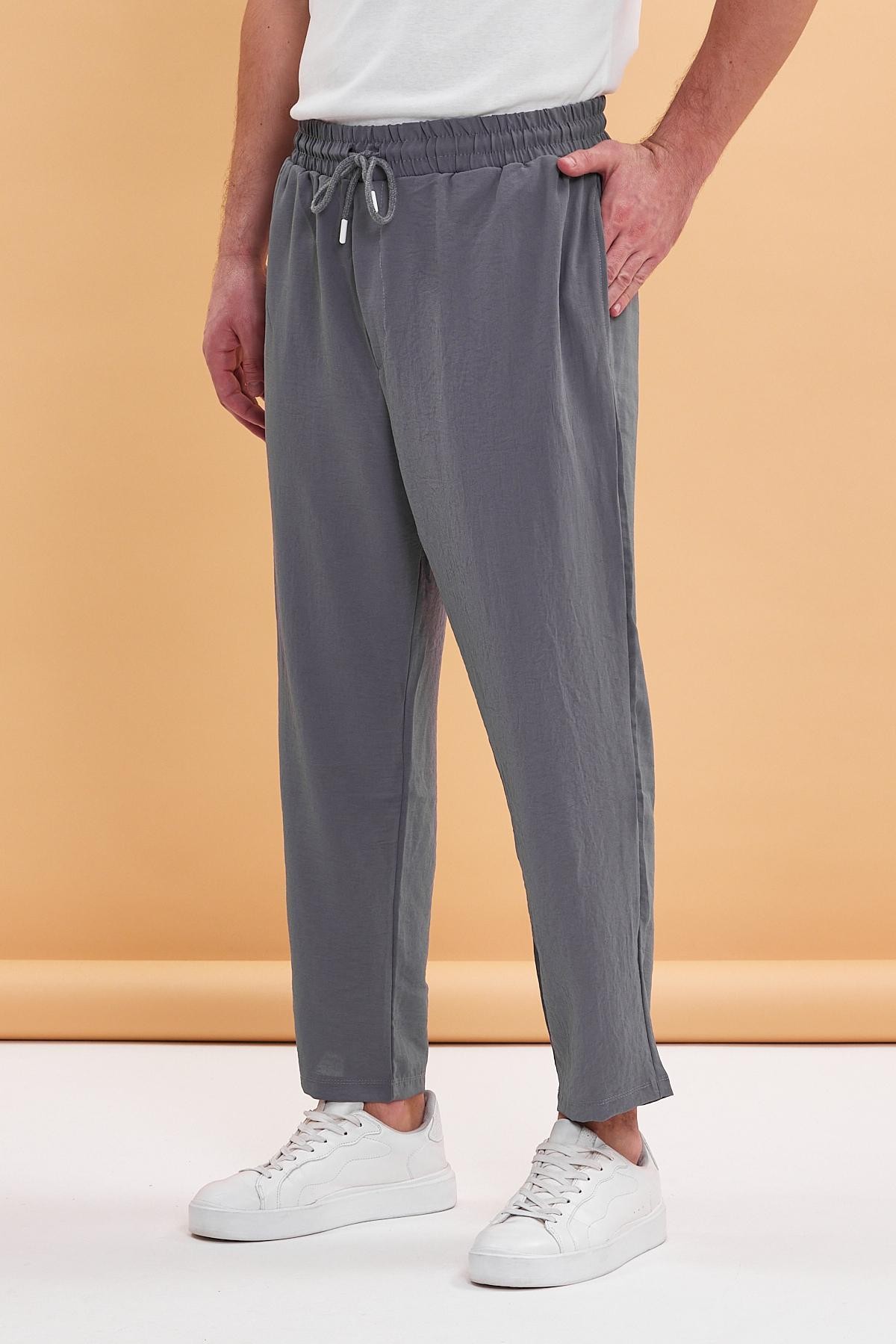 Beli Lastikli Viscon Keten Bilek Paça  Pantolon