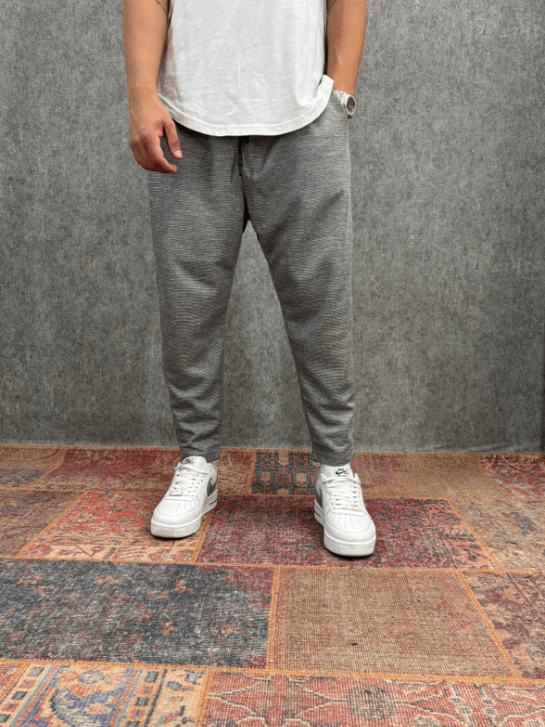 Beli Lastikli Pamuk Keten Gri  Baggy Pantolon